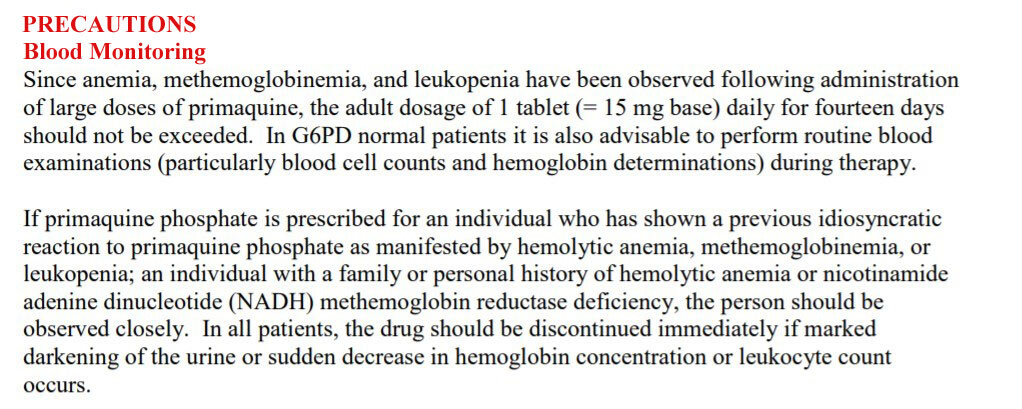 Primaquine precautions