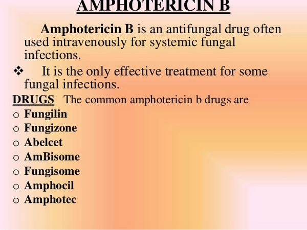 Amphotericin B (Fungilin, Fungizone, Abelcet, Fungisome, Amphocil) Amphotericin B (Fungilin, Fungizone, Abelcet, Fungisome, Amphocil)