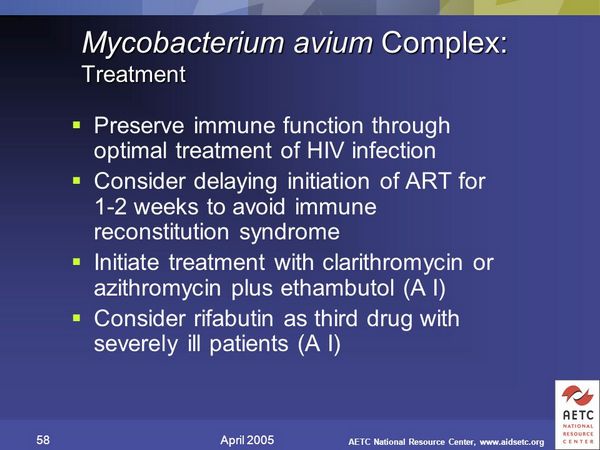 Treatment of Mycobacterium avium Complex